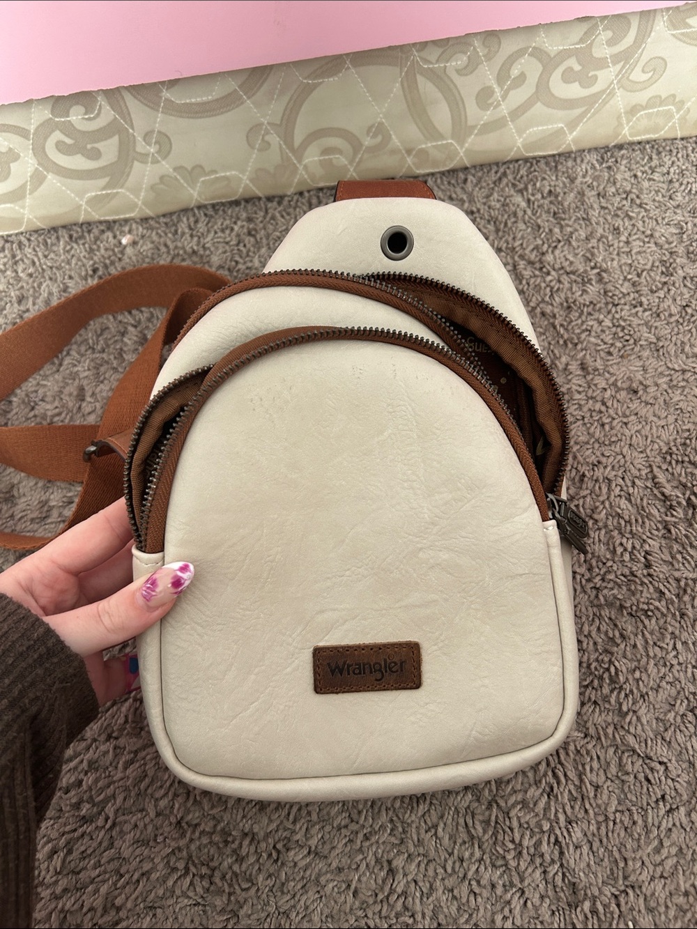Wrangler Cream and Brown Mini Backpack Purse